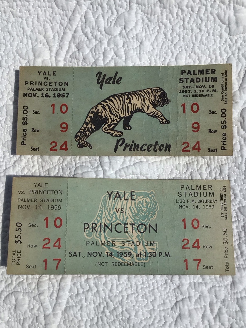 Vintage Yale vs. Princeton Tickets 1957 & 1959- Blue, Red, Black